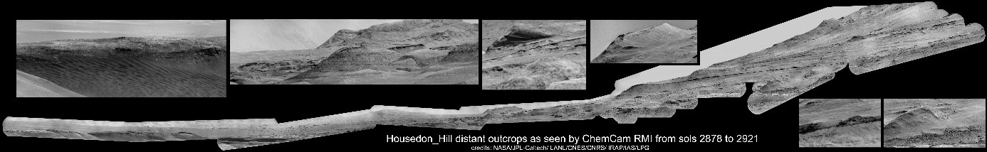 Housedon_Hill ChemCam/RMI mosaic, with selected zooms on areas of interest. 
