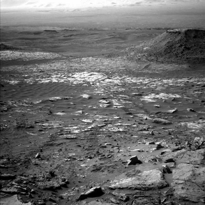 A black and white image of the surface of Mars