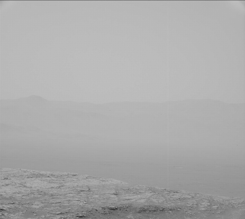 A black-and-white image of Mars