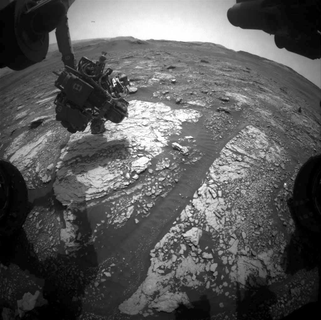 A black and white view of Mars