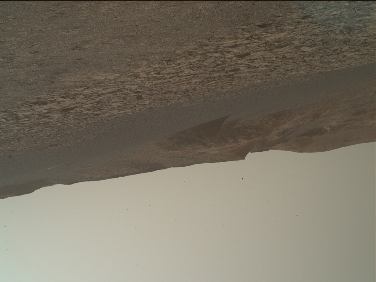 Mars is seen in color in this upside image of Mars