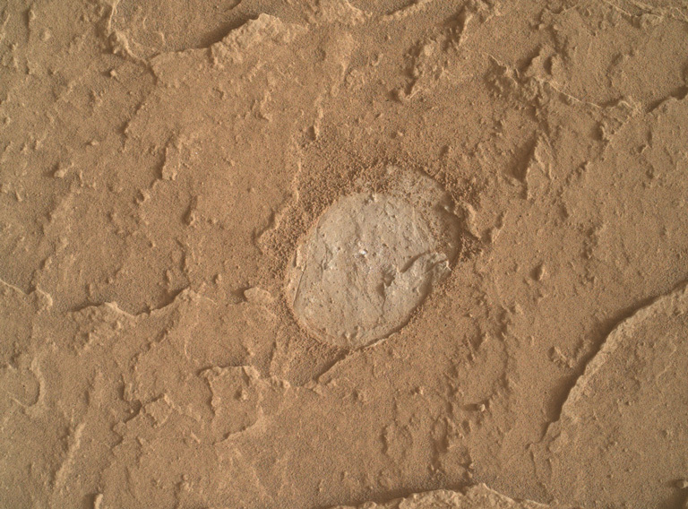 close up view of the Bardou drill target on Mars

