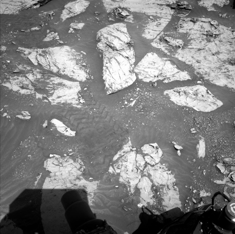 A black and white view of Mars