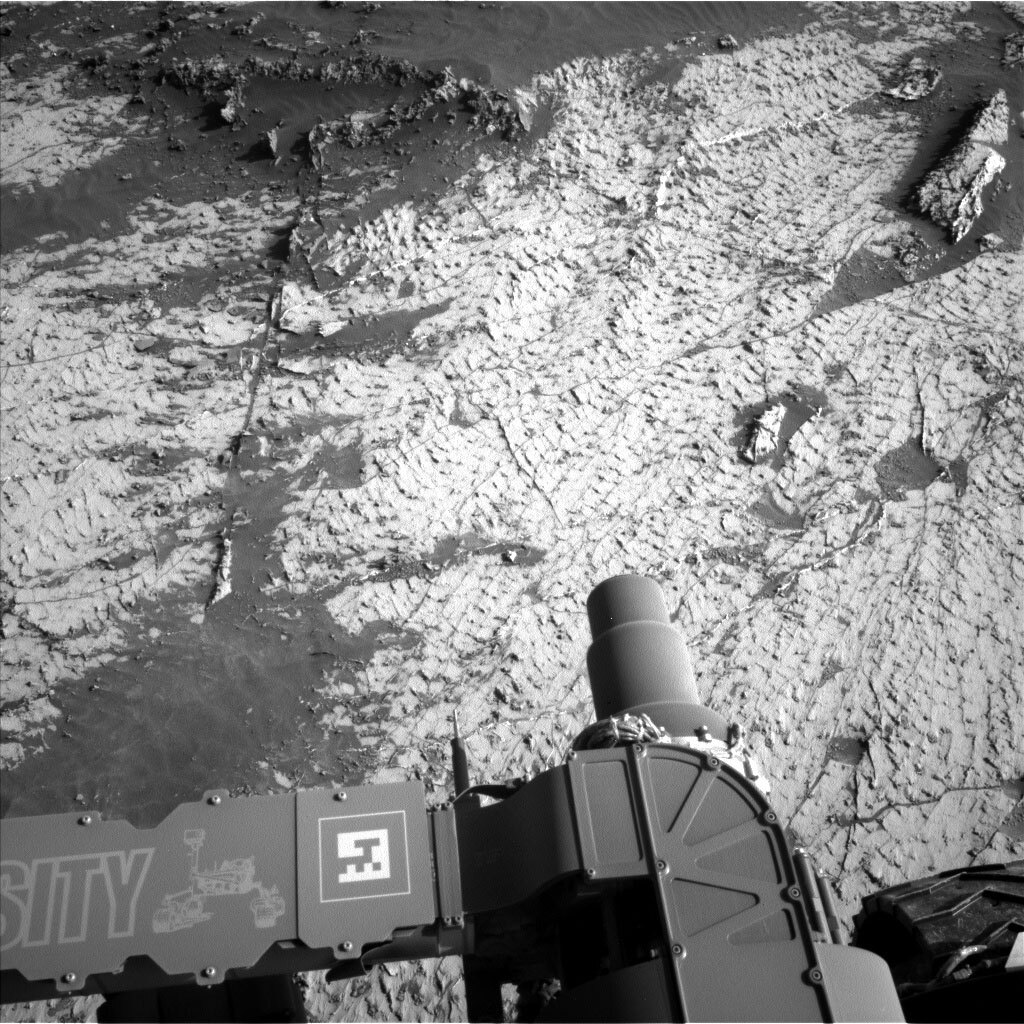 This image is a black and white image of our workspace taken by the Left Navigation Camera onboard NASA’s Mars rover Curiosity on Sol 3138.