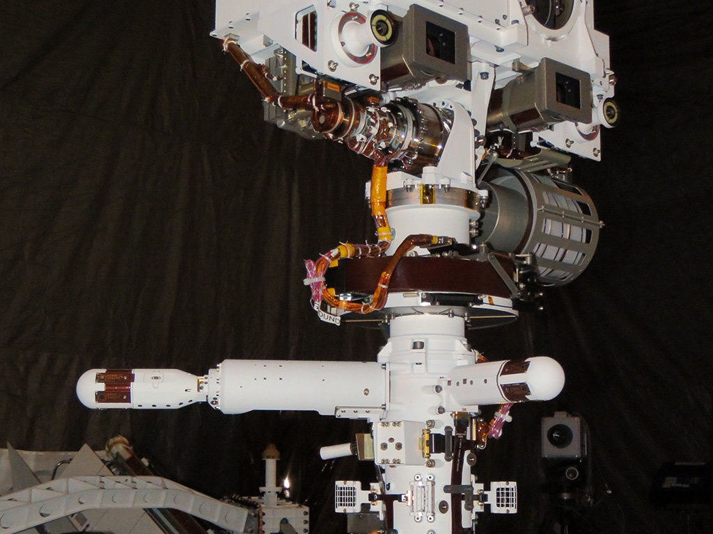 The remote sensing mast with MEDA wind sensors in the clean room.