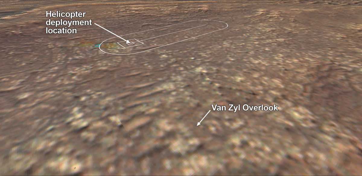 The location where NASA’s Perseverance rover will observe Ingenuity’s attempt at powered controlled flight