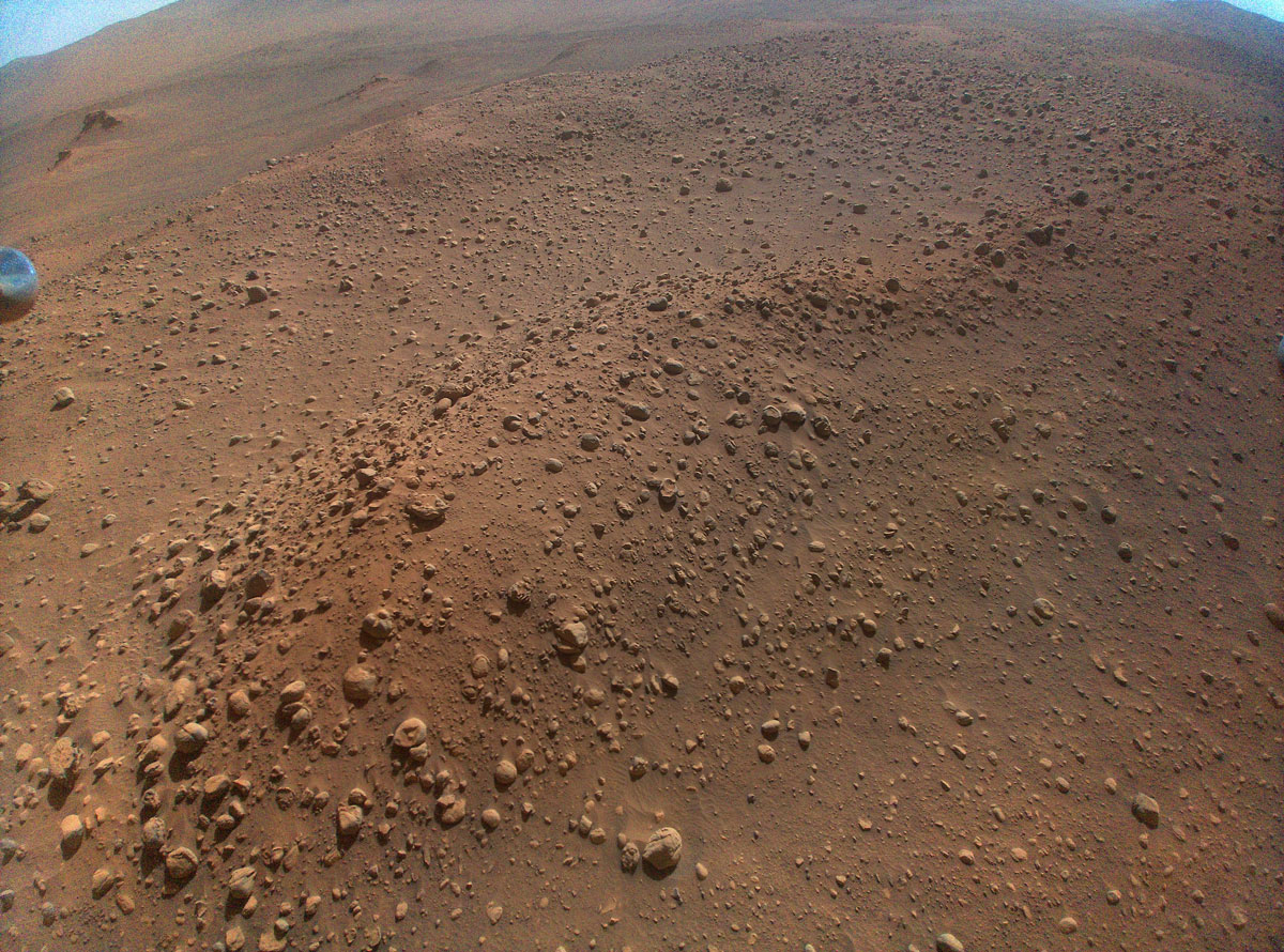 Color-enhanced image of the “Castell Henllys” region in Jezero Crater taken by NASA’s Ingenuity Mars Helicopter.