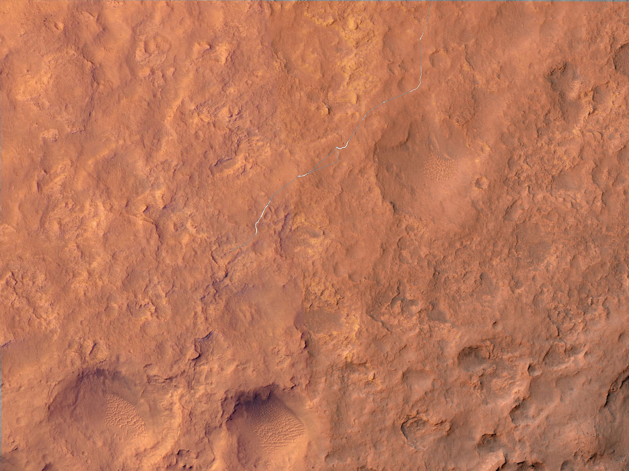 This map shows the route driven by NASA's Mars rover Curiosity through the 438 Martian day, or sol, of the rover's mission on Mars (October 30, 2013).