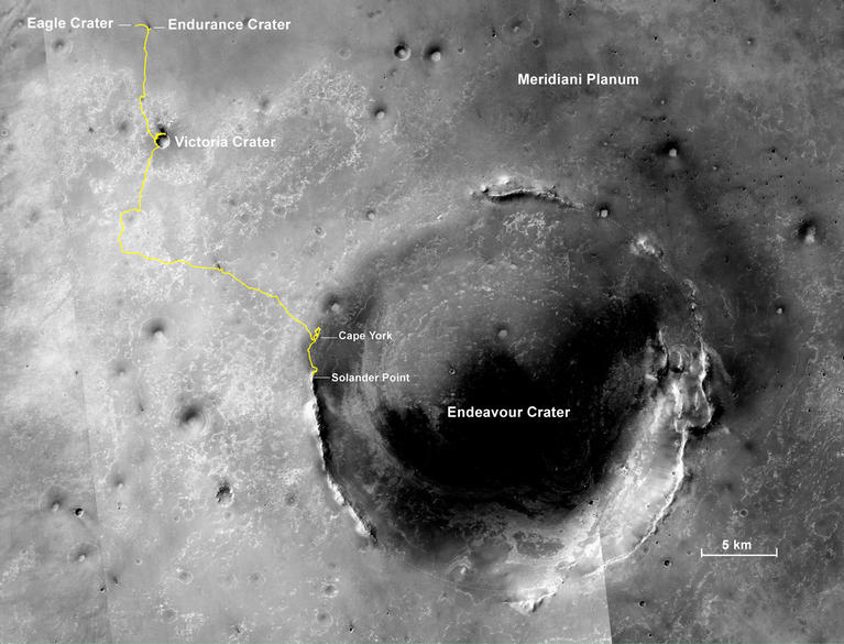 NASA's Mars Exploration Rover Opportunity has been working on Mars since landing inside Eagle Crater on Jan. 25, 2004 (Universal Time; evening of Jan. 24, Pacific Standard Time).