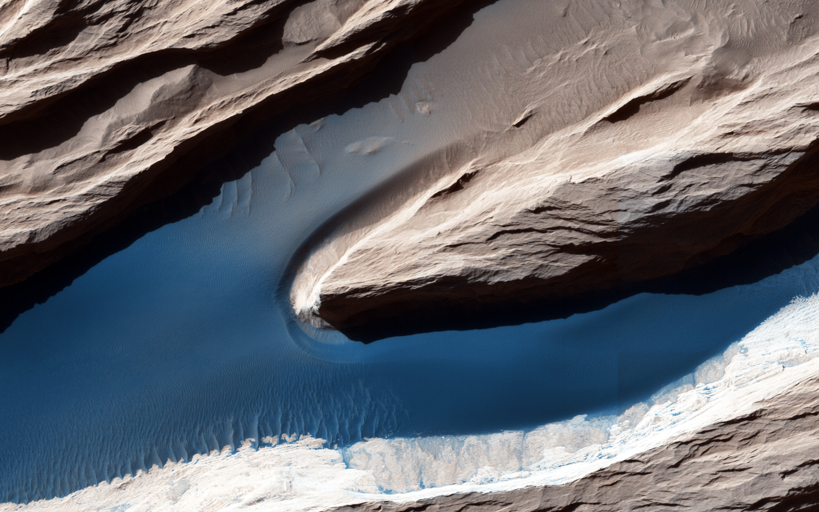 Wind-carved features such as these, called "yardangs," are common on the Red Planet.