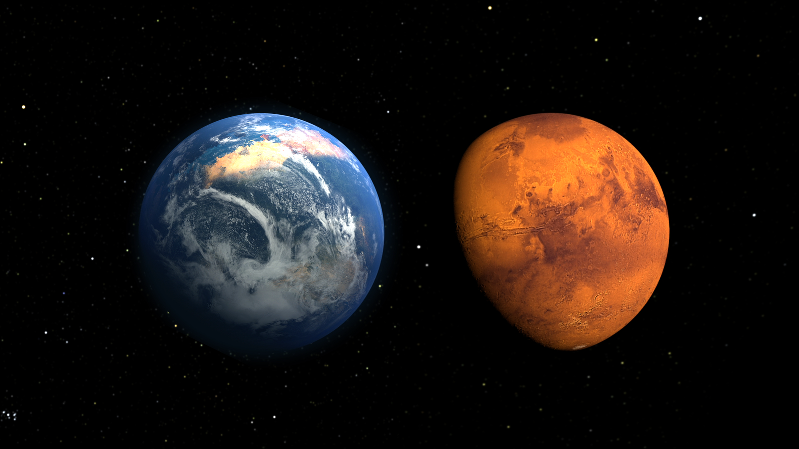 This artist's concept depicts the early Martian environment (left) - believed to contain liquid water and a thicker atmosphere - versus the cold, dry environment seen at Mars today (right).